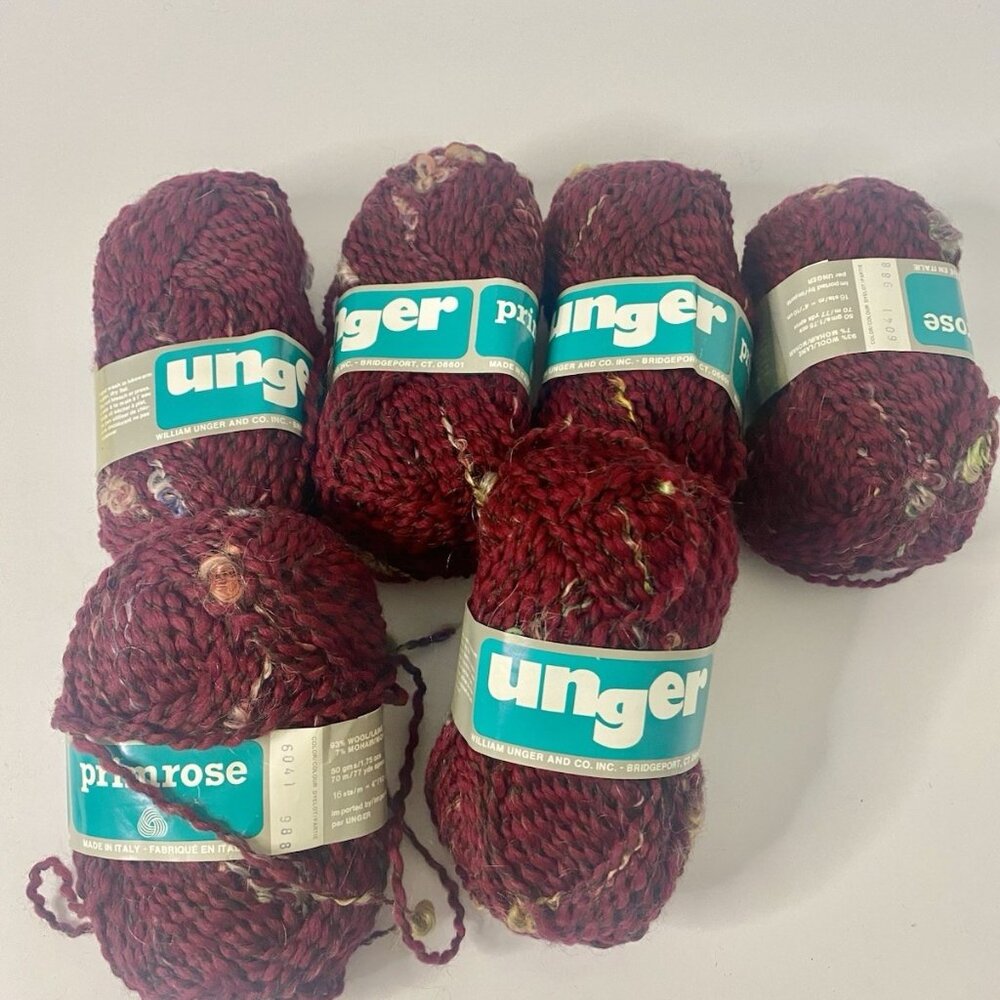 Unger Primrose Italy Wool Mohair Lot of 6 Red Mix Yarn Skeins